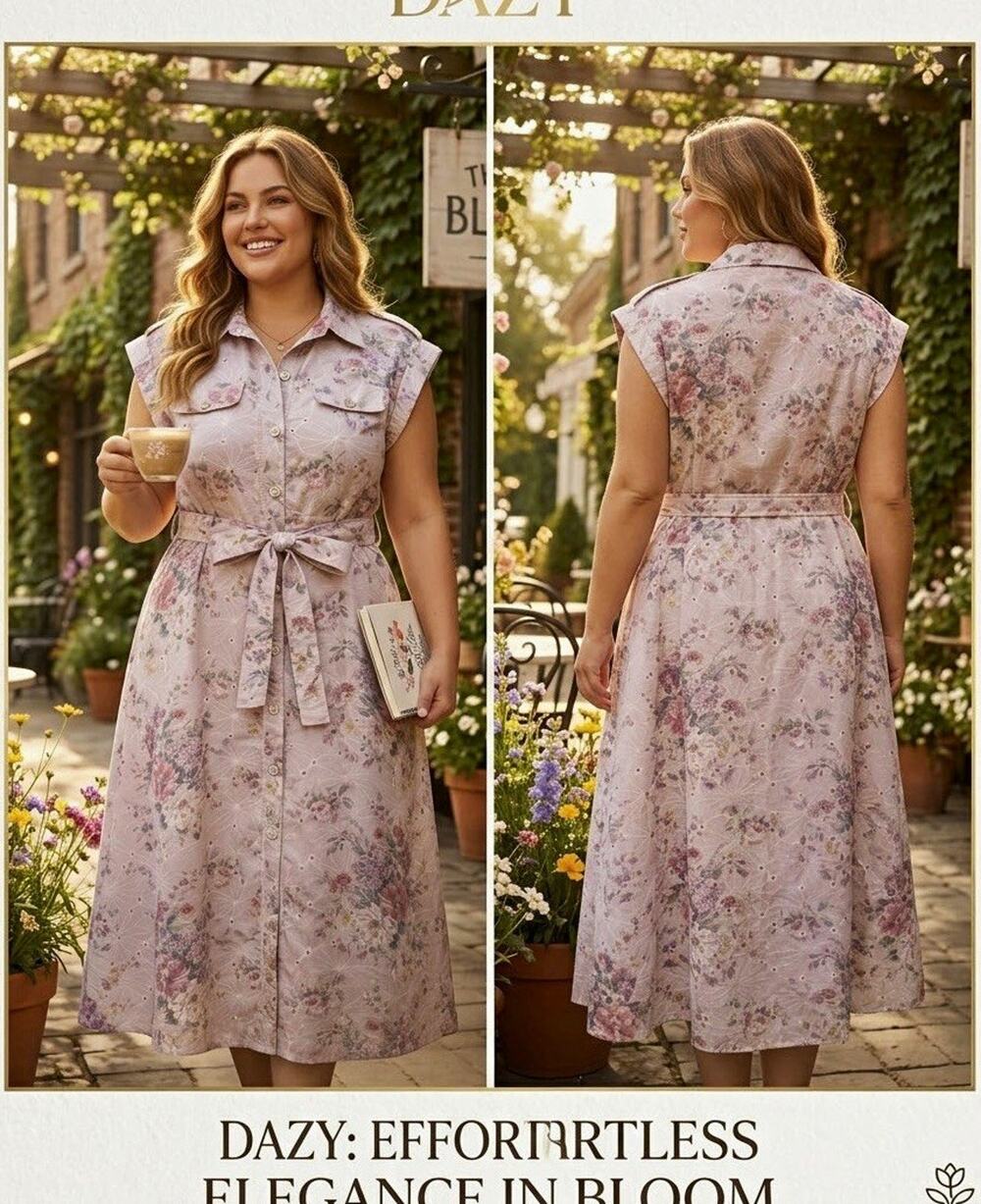 Dazy Women's XL Pink Floral Sleeveless Collared Button Front Belted Midi Dress
